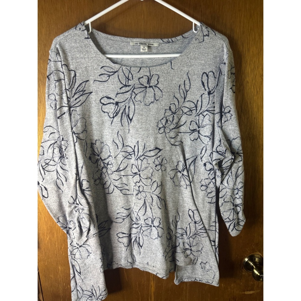 Zac & Rachel Light Gray Floral Print Long Sleeve Top